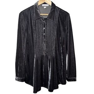 Coldwater Creek Velour Tunic Top Womens Size XL Gray Pintuck Velvet Whimsigoth